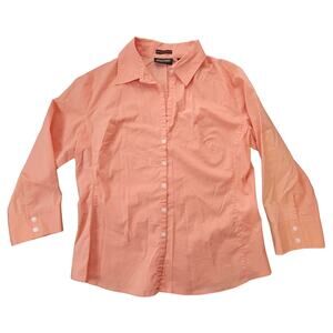 New York & Company City Stretch Button Up Blouse Peach M 3/4 Sleeve